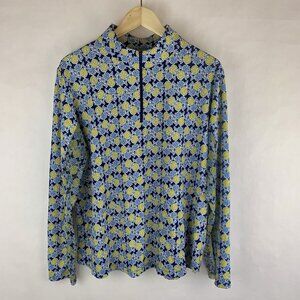 IBKUL Women’s XXL 2XL Printed Long Mesh Sleeve 1/4 Zip Shirt Top UPF 50 Pullover